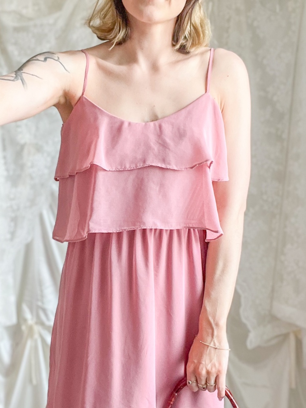 Atmosphere Dusty Rose Tiered Chiffon Slip Dress